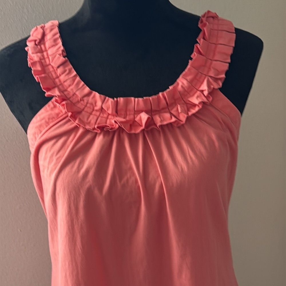 J. Crew coral pleated neckline sleeveless crossed back cotton dress Sz‎ 4 - Picture 2 of 5